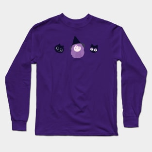 Cute Witch, Cat and Creature of the Night 🔮 Halloween Set 🎃 Long Sleeve T-Shirt